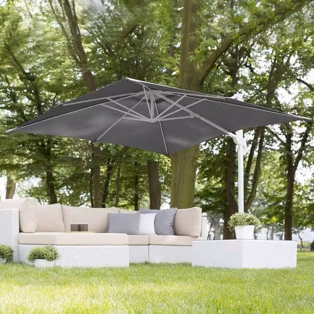 Wyld and Coco Cantilever Parasol with Grey Polyester Canopy and White Steel Pole, 235 cm