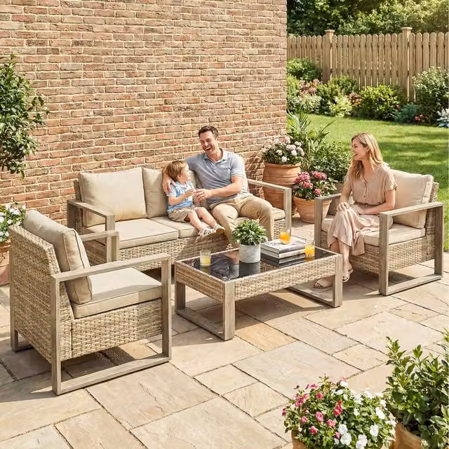 Outsunny 4 Piece Modern Rattan Garden Furniture Set with Cushions in Beige and Brown