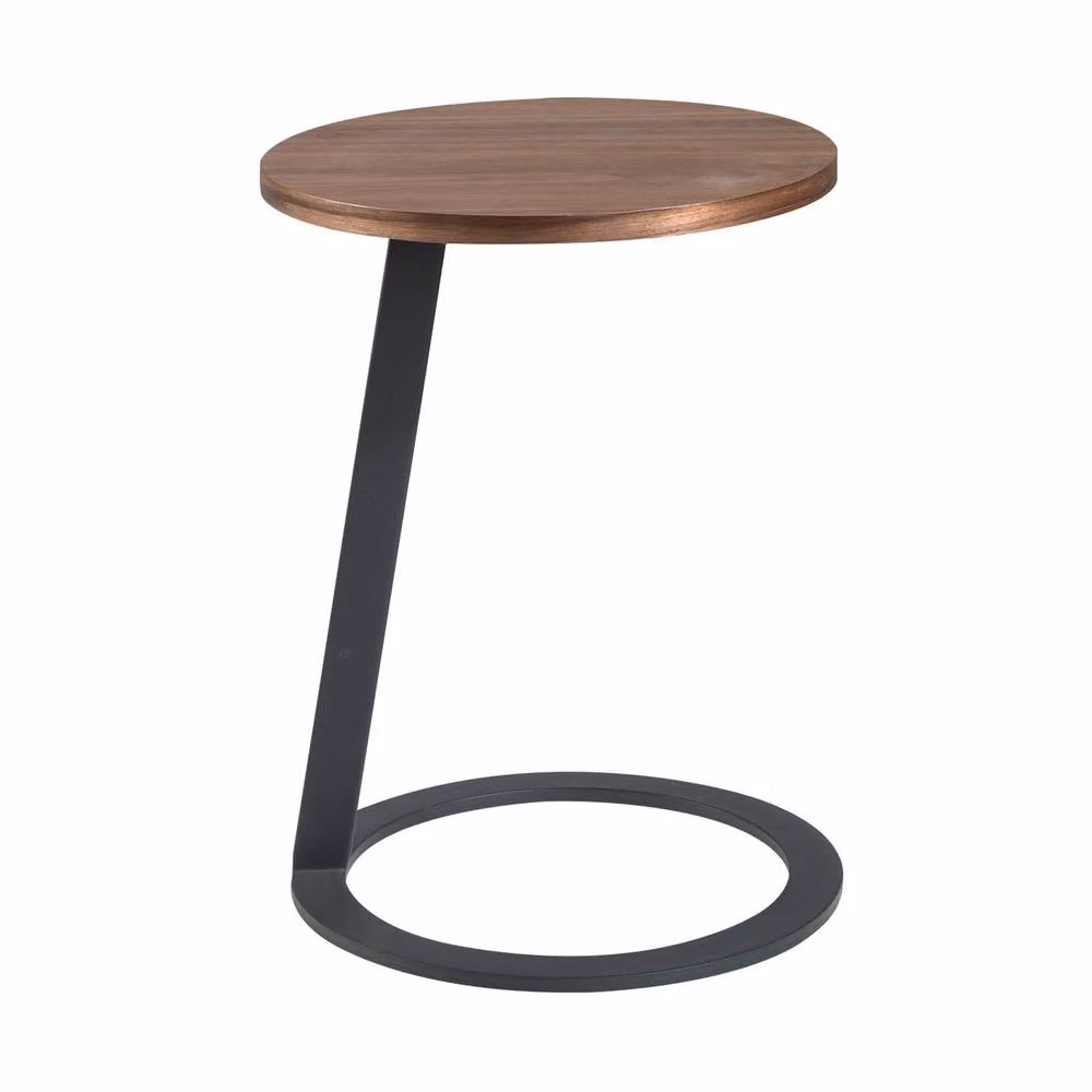 Angel Cerda Round Corner Side Table with Walnut Veneer Top and Black and Brown Finish – 2
