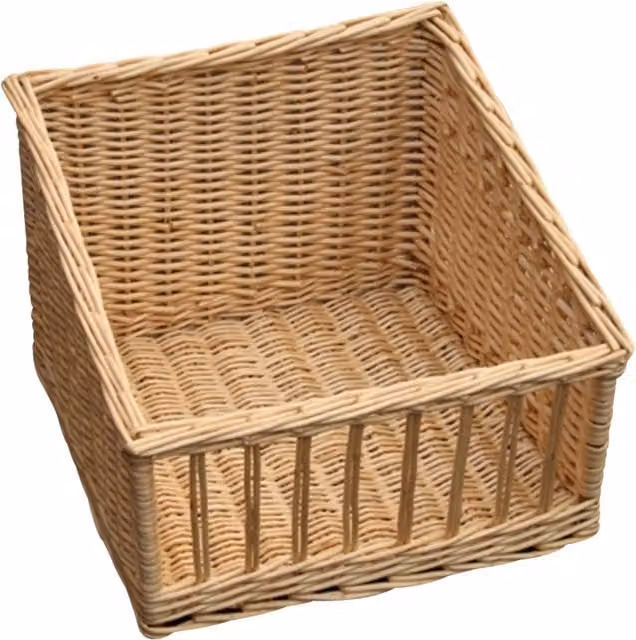 Red Hamper Brown Wicker Bakers Display Tray with Open Weave Rattan Wood Design