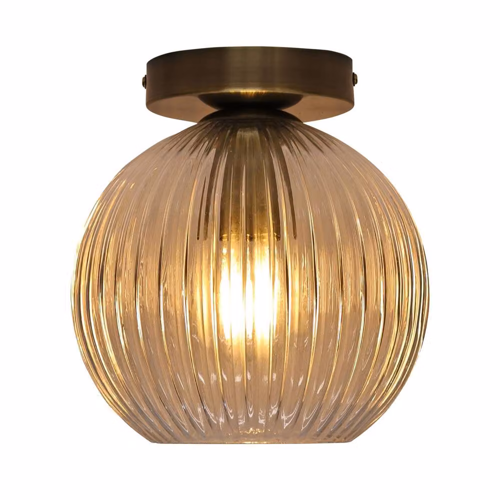 First Choice Lighting Betchley Set of 2 Ceiling Lights with Transparent Ribbed Glass and Gold Brass Finish – 2