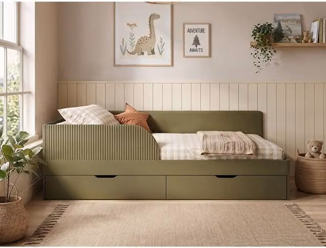Flair Aris Single Montessori Bed with Storage Drawers in Green, W/D/H: 195.8 x 95.8 x 65.0 cm – 1