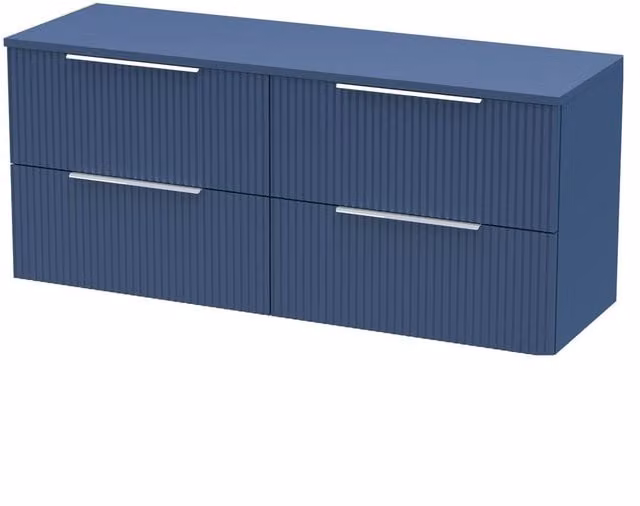 Balterley Tixall 4 Drawer Wall Hung Vanity Unit with Worktop, Satin Blue, W: 120 cm, D: 51.8 cm