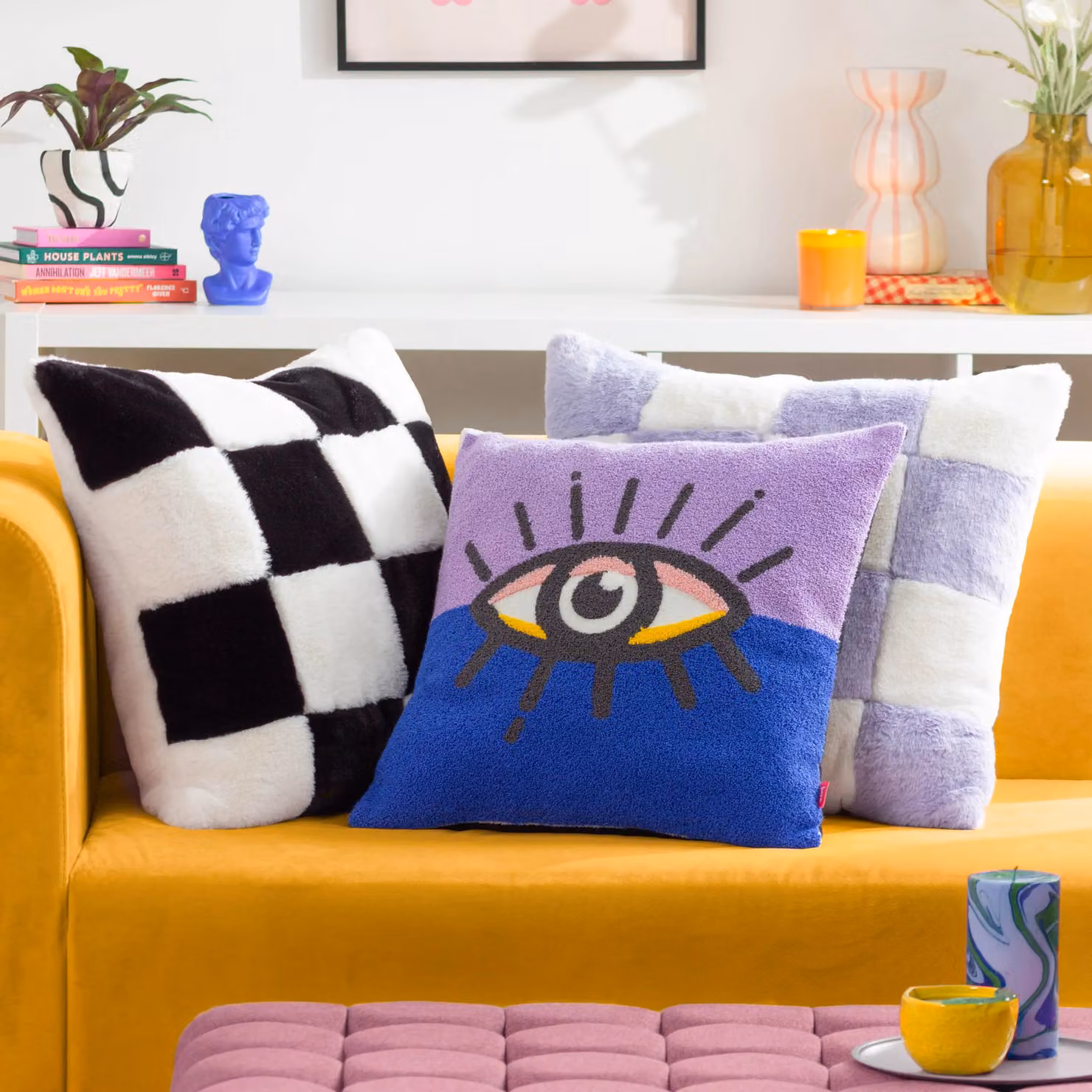 Heya Home Cozee Check Faux Fur Cushion in Black, W/D/H: 50 x 50 x 50 cm – 5