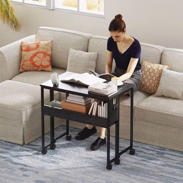 HOMCOM Black Foldable Drop Leaf Computer Desk with Castors – 1