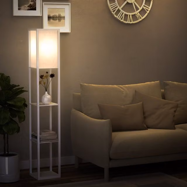 HOMCOM Modern 3 Tier Floor Lamp with Shelves in White and Transparent Acrylic