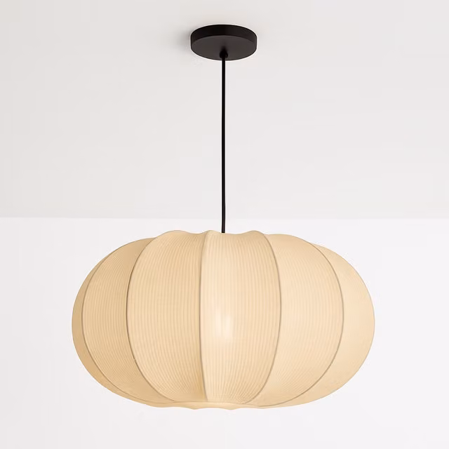 CGC Lila Modern Oval Stretch Ribbed Cotton Fabric Lampshade in Beige