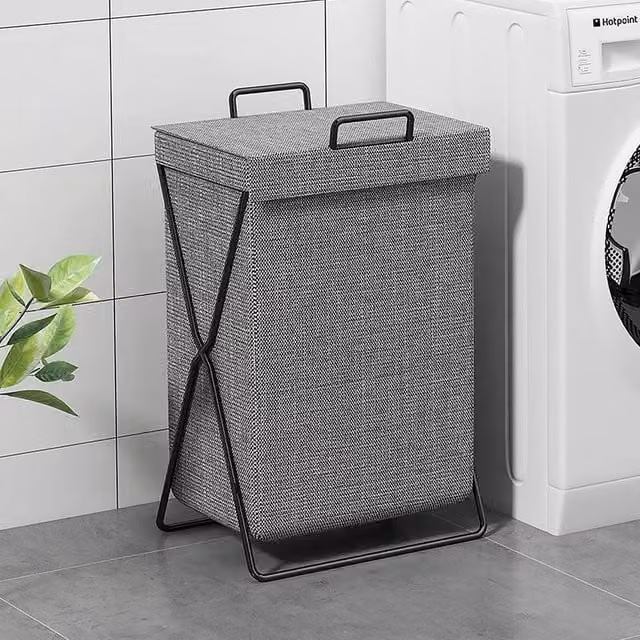 PAWNORA Grey Fabric Laundry Basket