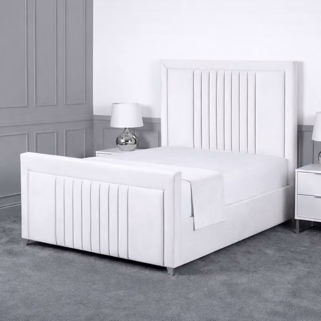 Living Comfort Bedz Celeste White Velvet Upholstered Gas Lift Storage Single Bed