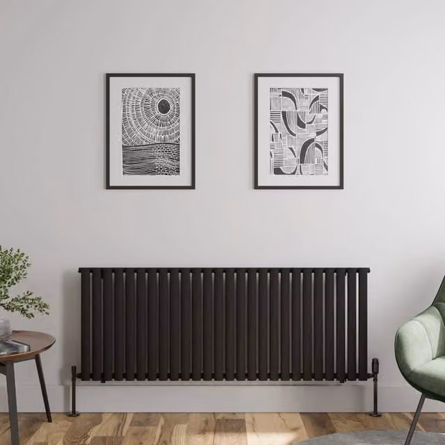Temprazo Oval Tube Single Panel Horizontal Designer Radiator in Black, W: 60.0 cm, H: 156.0 cm
