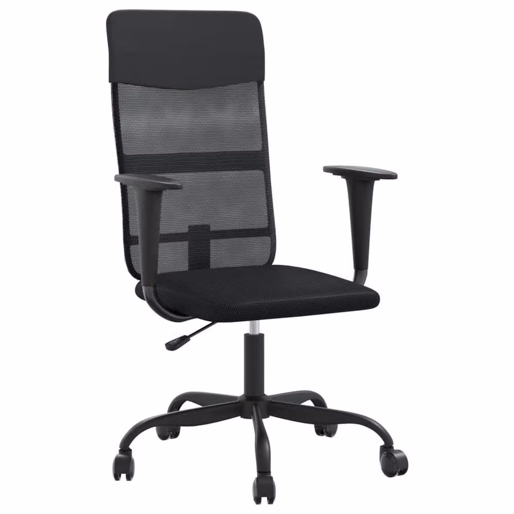 Berkfield Black Mesh Fabric and Faux Leather Height Adjustable Home Office Task Chair with Headrest and Armrests – 2