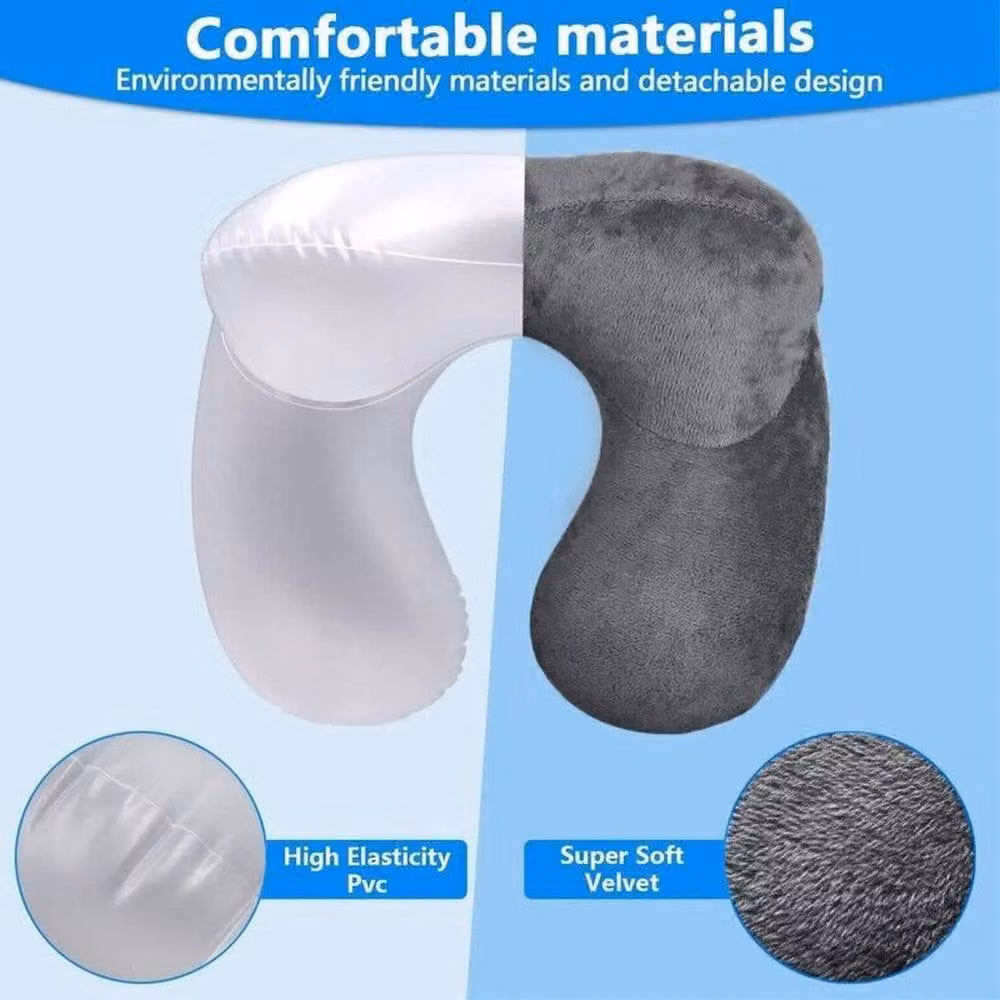 SPETLEK Dark Grey Inflatable U-Shaped Velvet Neck Pillow for Travel and Flight – 5