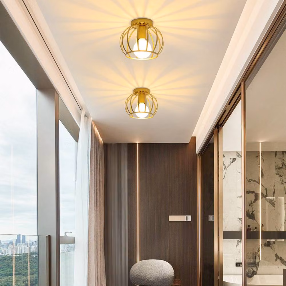 COMELY Vintage Semi Flush Mount Ceiling Light in Gold/Brass and Black with E27 Base – 3