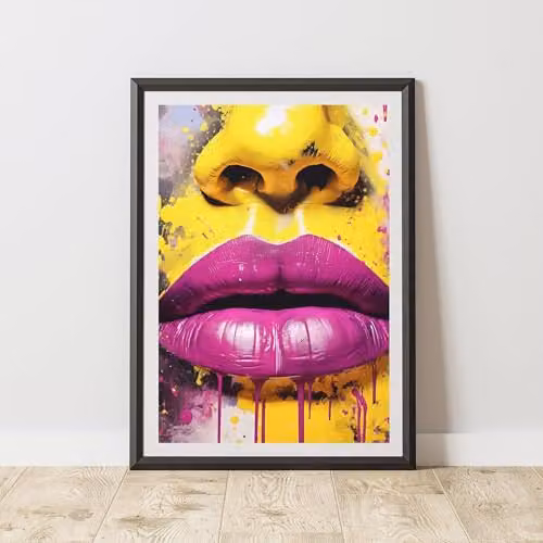 60 Second Makeover Lips Pop Art Paper Poster in Pink and Yellow, A4