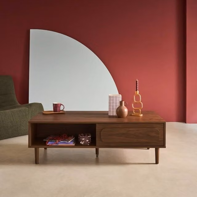 sweeek Vintage Wood Effect Coffee Table with 1 Drawer, Brown, W/D/H: 80 x 55 x 38 cm