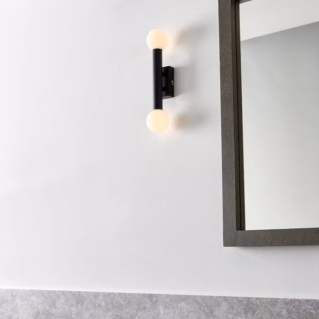 Pagazzi Toronto Matt Black IP44 2 Light Dimmable Glass Wall Light