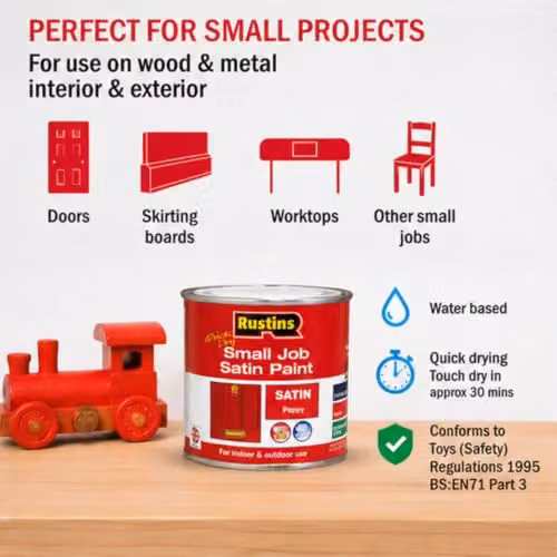 Rustins Quick Drying Satin Wood Paint, Red, 250 ml – 4