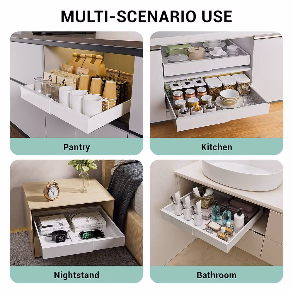 Appaso Expandable Pull Out Cabinet Organizer Drawer Inserts, 2 Piece, White, Depth: 52 cm – 3