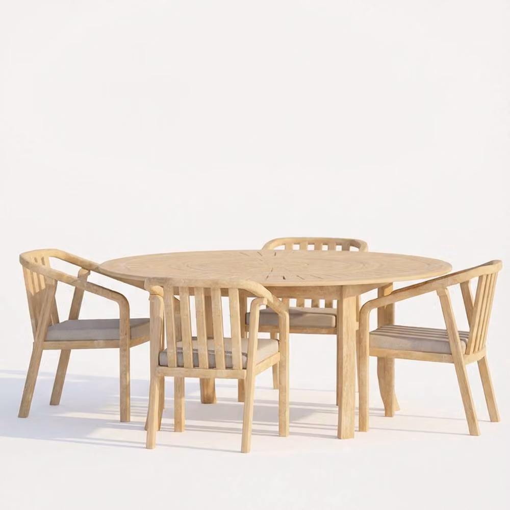 Royalcraft Maris 4-Seater Round Acacia Wood Dining Set with Riven Chairs in Sand – 2