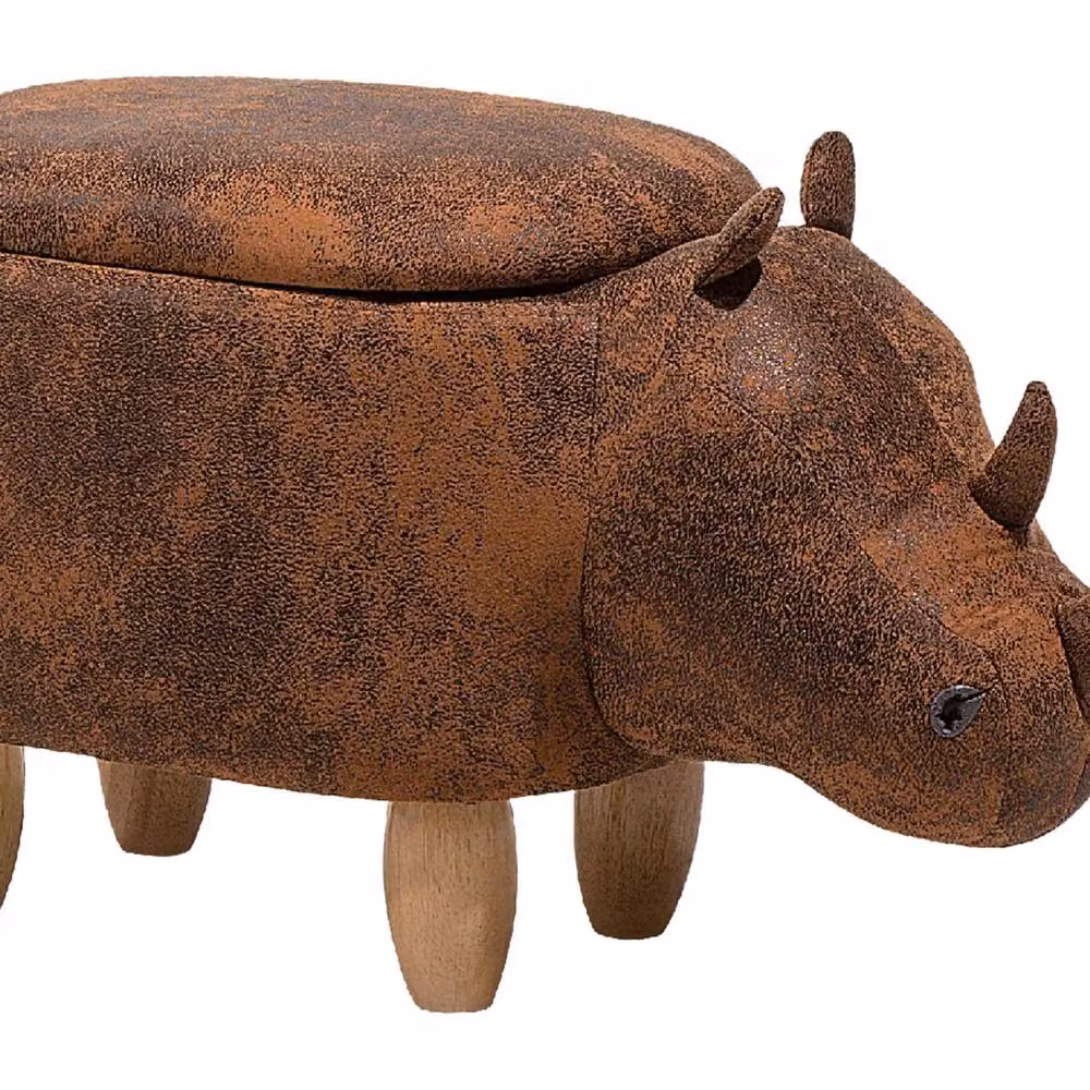 Wyld and Coco Rhino Children's Stool with Storage in Brown Faux Leather and Rubberwood Legs – 2