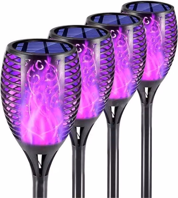 Nordara 4 Pack Solar LED Flame Effect Outdoor Stake Lights in Black and Multicolour – 1