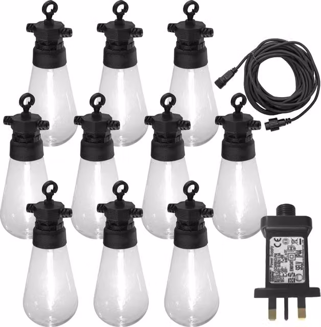 Luxform Hawaii 97171 24V Party Light Set with 10 Warm White T50 Bulbs, Black