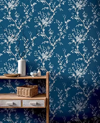 Arthouse Oriental Trail Floral and Botanical Wallpaper in Petrol and White, Width: 53 cm, Length: 10.1 m – 5