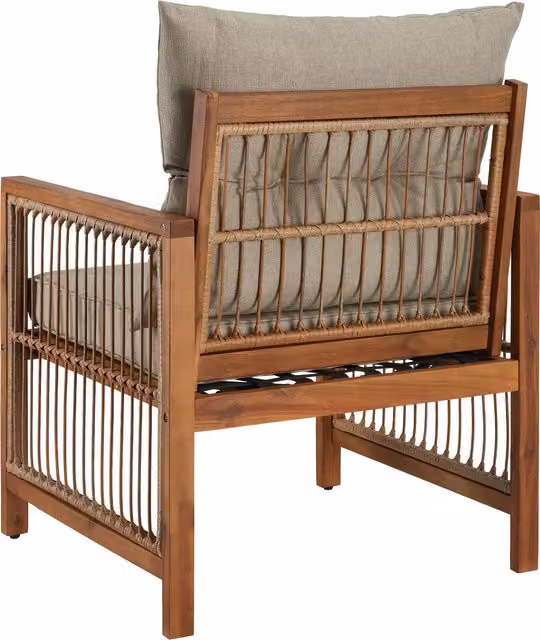 tectake Eivissa Garden Furniture Set with 2 Chairs, Side Table and Cushions in Nature Brown