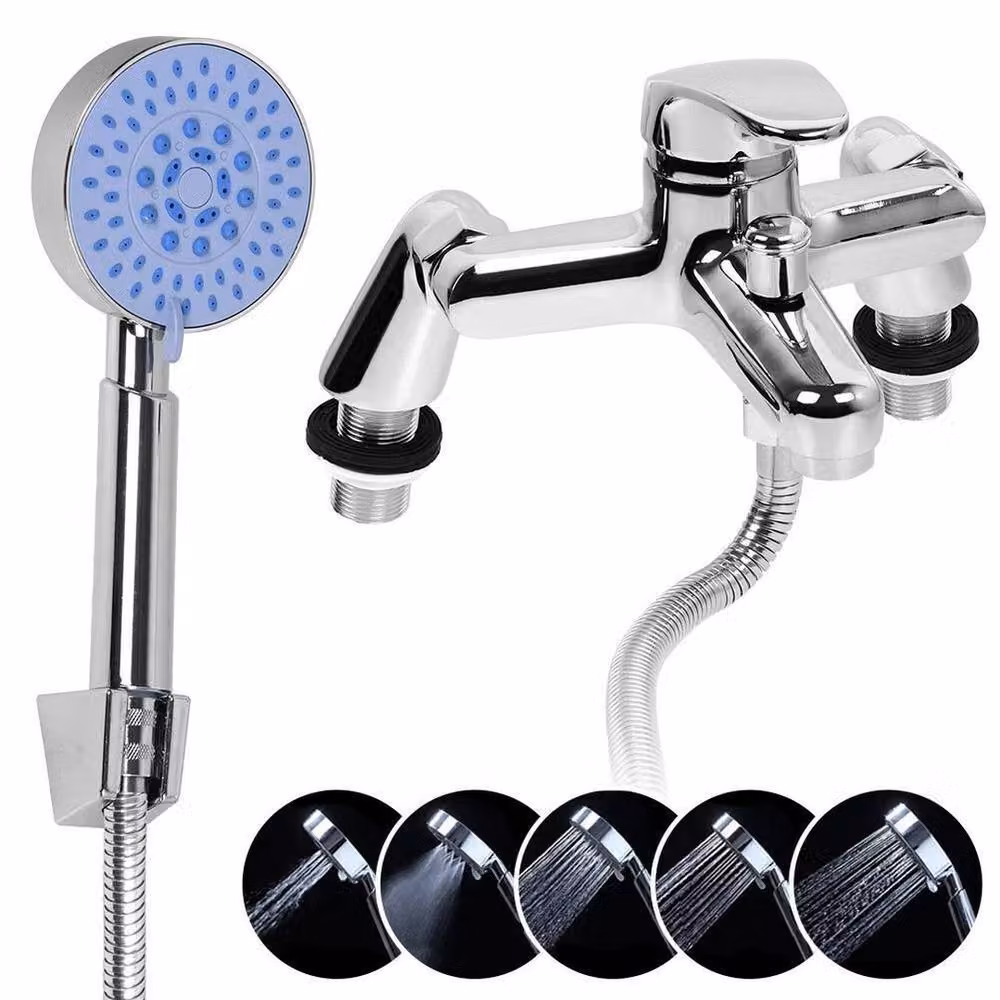 PAWNORA Wall Mounted Chrome Bath Filler Tap and Shower Set in Silver – 2