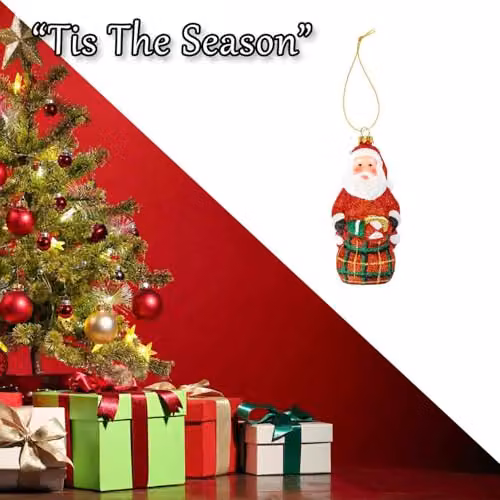 VFM e-Store Glitter Santa with Sack Christmas Tree Decoration, Red, H 14 x W 6 x D 6 cm – 6