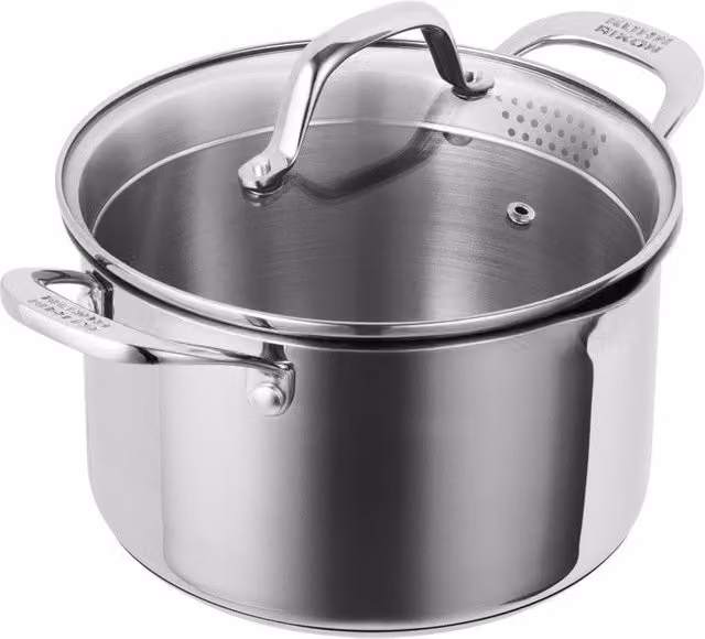 Kuhn Rikon Allround Plus Stainless Steel Casserole Pot with Glass Lid and Pouring Spout, Silver, Diameter: 20 cm, Volume: 3.7 l