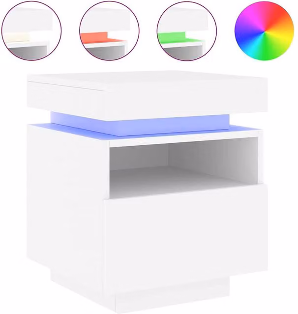 Berkfield Home White Glossy Bedside Cabinet with Integrated LED Lighting W: 40 cm, D: 39 cm, H: 48.5 cm