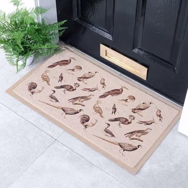 Artsy Mats Elegant Bird Vintage Pattern Indoor and Outdoor Doormat, Beige, W: 70 cm, D: 40 cm