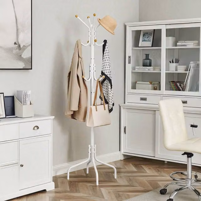 SONGMICS Metal Coat Rack with 12 Hooks in White
