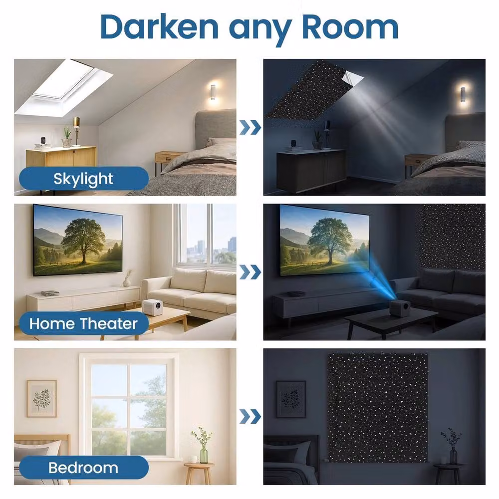 FLAVORA Adhesive Blackout Blinds in Black, Thermal Insulating Polyester, W/H: 200 x 145 cm – 6