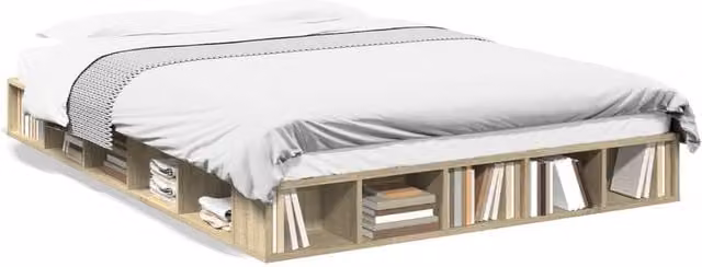 Berkfield Home Sonoma Oak Bed Frame in Light Tan, W/D/H: 140 x 200 cm