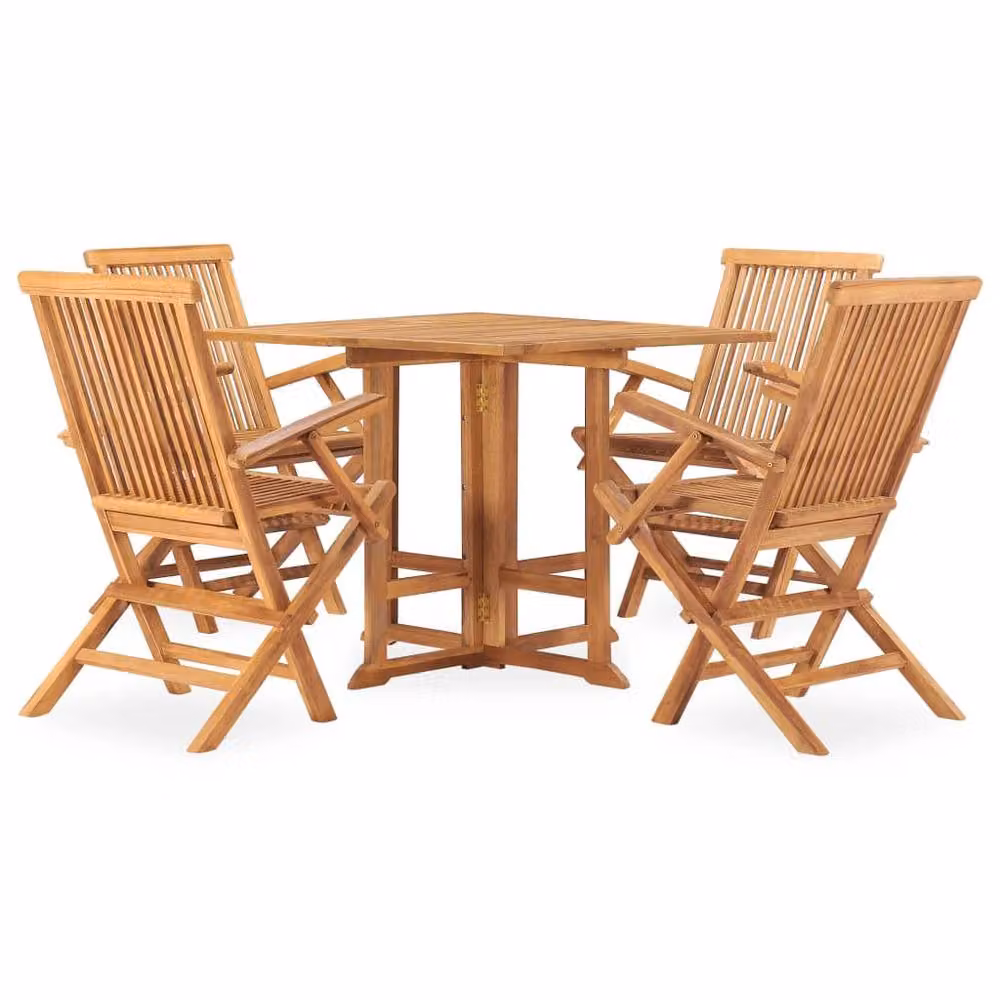 Berkfield Home 5 Piece Folding Outdoor Dining Set in Brown Solid Teak Wood – 2