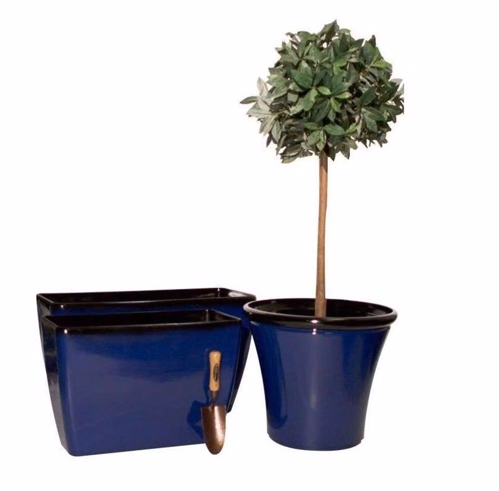 Primrose Cobalt Blue Glaze Effect Ceramic Round Outdoor Planter Pot, Diameter: 50 cm – 2