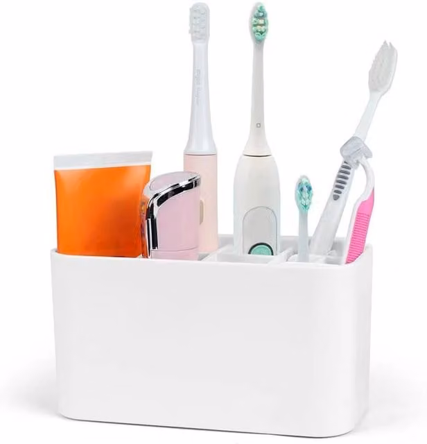 NESTLUNE Electric Toothbrush Holder and Bathroom Caddy Storage Organiser in White