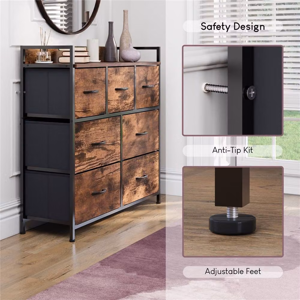 NESTLUNE Modern 7 Drawer Fabric Chest of Drawers in Brown, W: 100 cm, D: 15 cm – 4