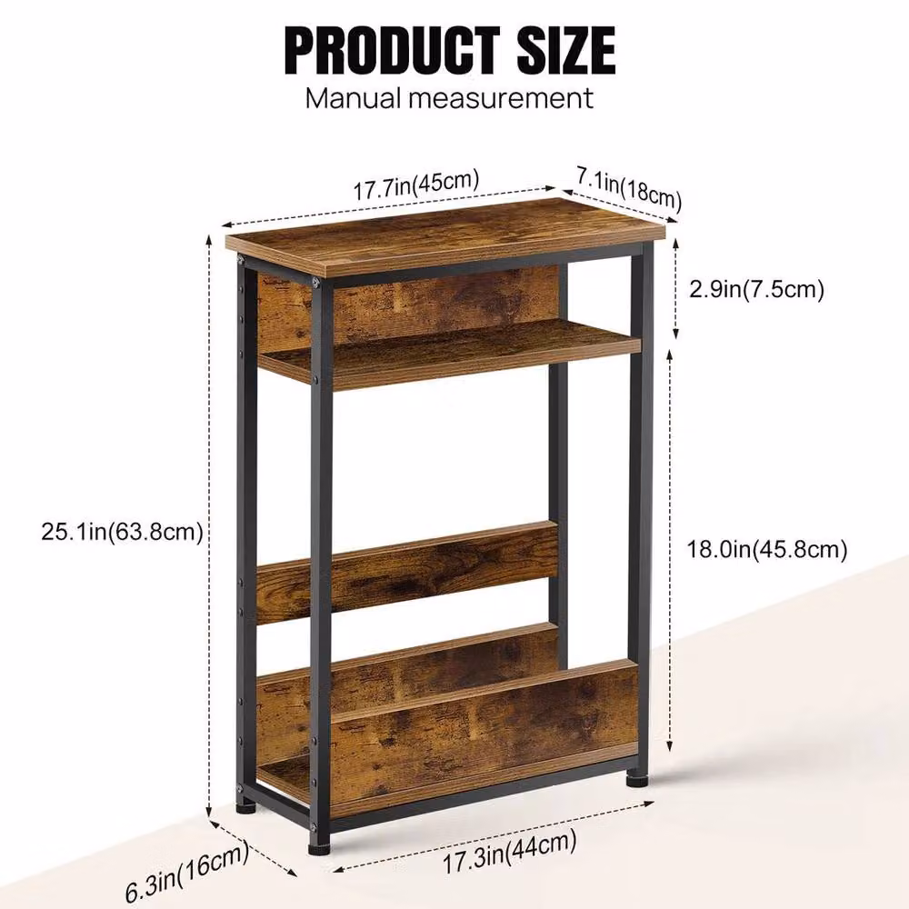 Kelvenix Industrial Sofa Side Table with Shelves in Brown – 2