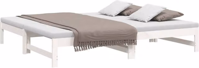 Berkfield Home White Pull-out Day Bed with Drawers, Solid Pine Wood, W/D/H: 150 x 200 x 30 cm