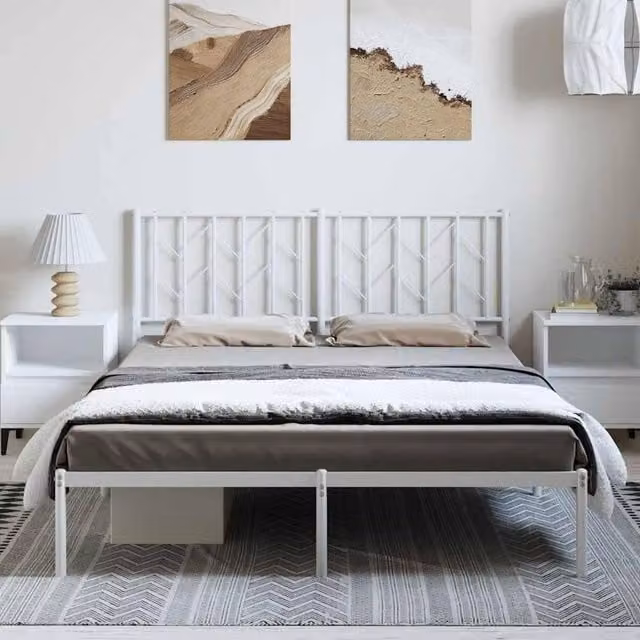 Berkfield Home Metal Bed Frame with Headboard in White, W/D/H: 193 x 203 x 90 cm – 1