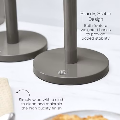 Swan Freestanding Metal Kitchen Towel Pole and 6 Mug Tree Set in Grey with Weighted Bases – 3