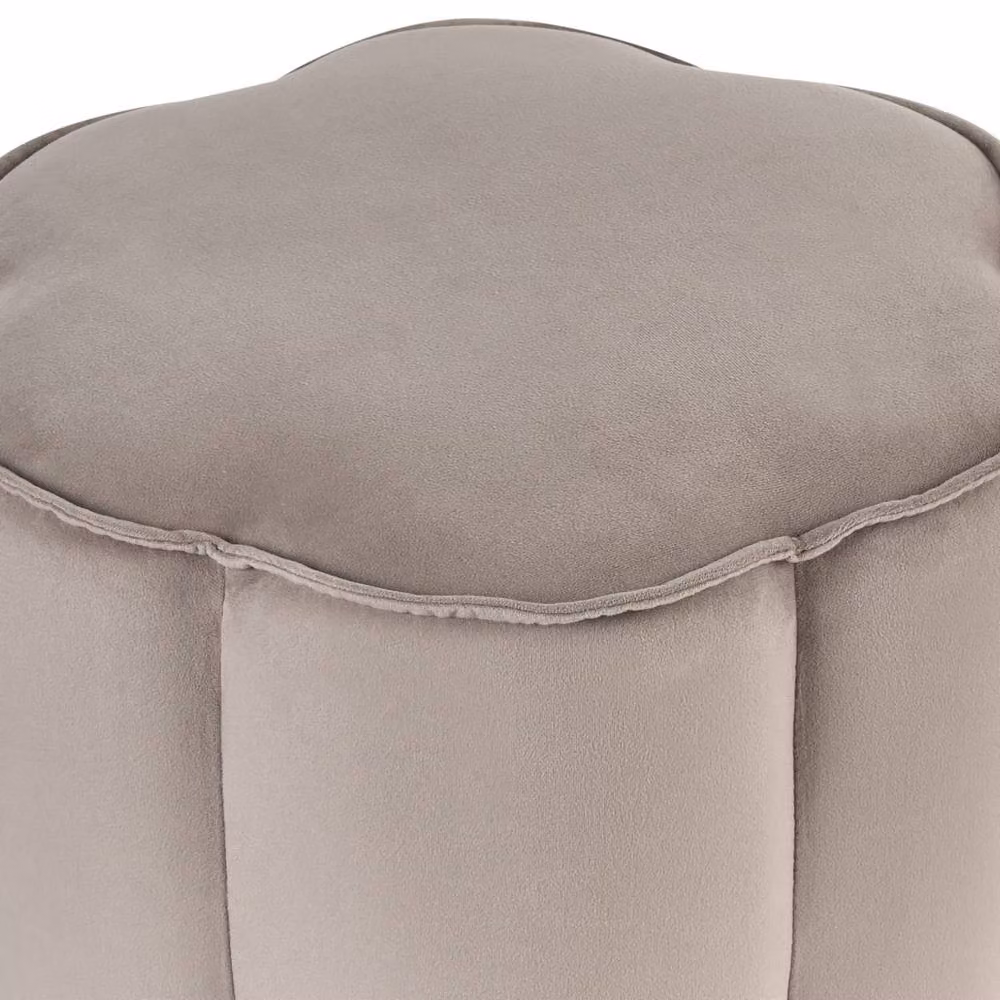 Wyld and Coco Taupe Velvet Round Pouffe in Beige, W/D/H: 39 x 34 x 45 cm – 3