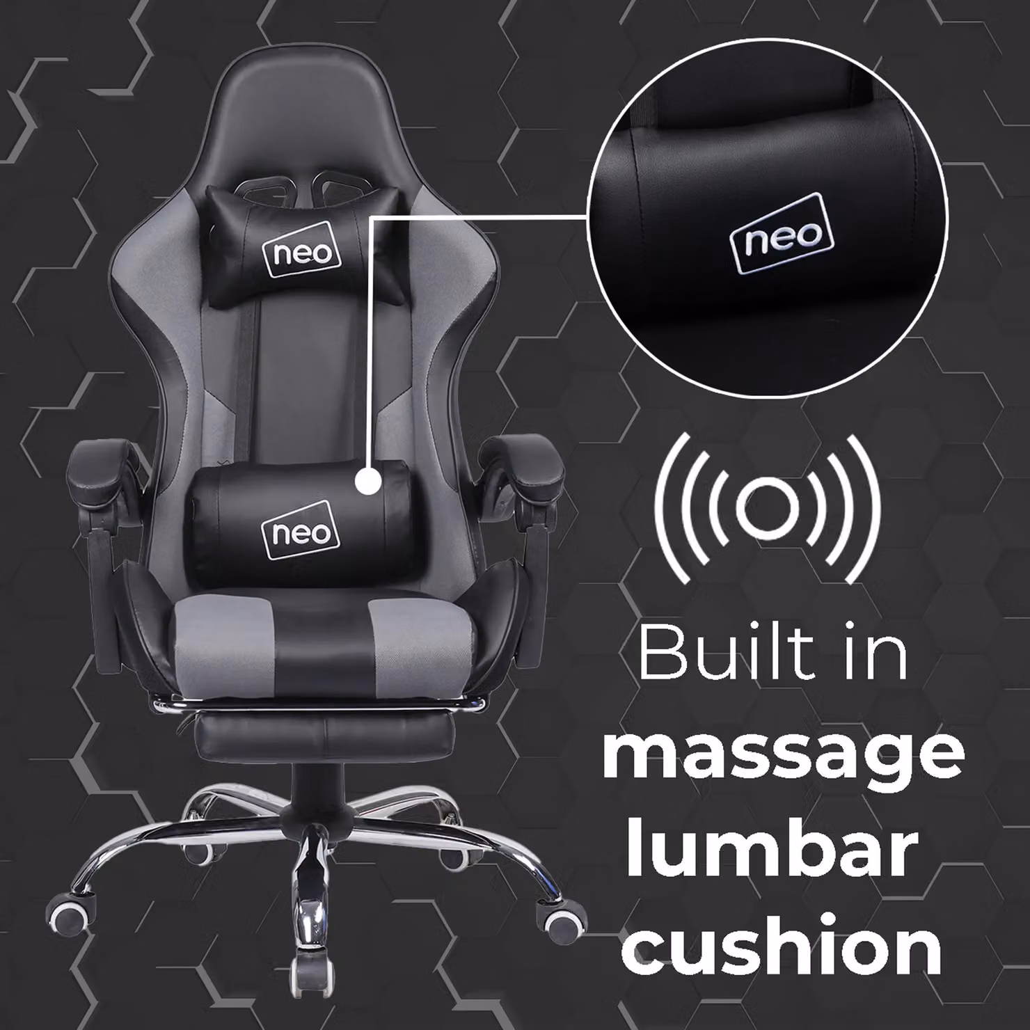 Neo Grey Synthetic Leather Gaming Racing Recliner Chair with Footrest and Headrest – 3