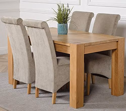 Thats Furniture Kuba Oak Dining Table and 4 Montana Grey Fabric Chairs Set, W: 150 cm, D: 85 cm, H: 78 cm – 1