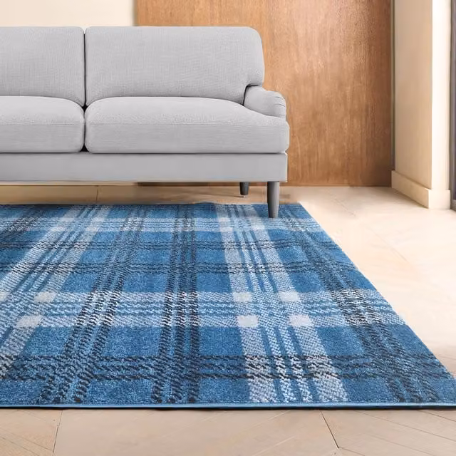 Home Republic Classic Tartan Check Non Slip Rug in Blue, 170 cm