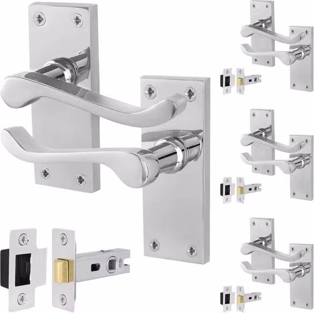 AFIT Chrome Scroll Door Handle and Latch Set in Silver, 4 Pairs, W/D/H: 15 x 15 x 15 cm – 1