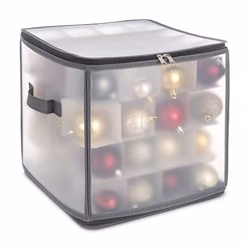 LIVIVO Christmas Bauble and Decoration Storage Cube in Grey with Padded Dividers for 64 Ornaments, Foldable with Lid and Handles, W/D/H: 30 x 30 x 30 cm – 1